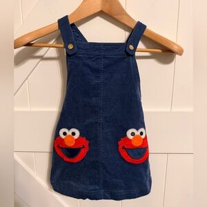 Sesame Street Navy Overall Dress Skirt with Elmo Faces Girls 3T corduroy